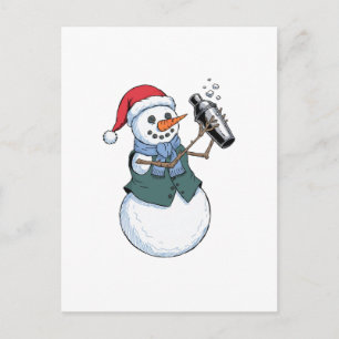 Postal De Anuncios Bartender de muñeco de nieve Navidad 2026 Cóctel f