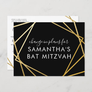 Postal De Anuncios Bat Mitzvah cambio de planes oro moderno negro