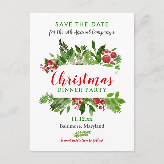 Postal De Anuncios Baya Roja | Cena de Navidad | Fiesta Navideña (Anverso)