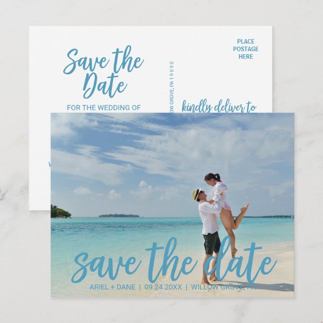 Postal De Anuncios Beach Blue Save the Date Photo (Anverso / Reverso)