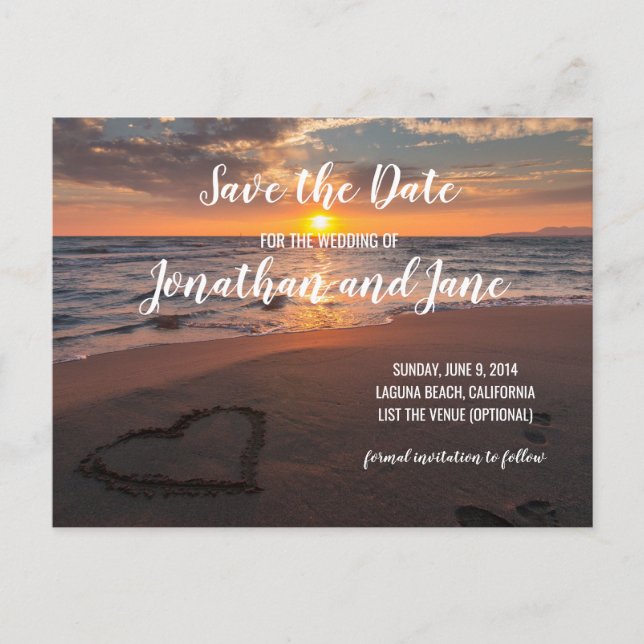 Postal De Anuncios Beach Ocean Boda Heart Save the Date (Anverso)