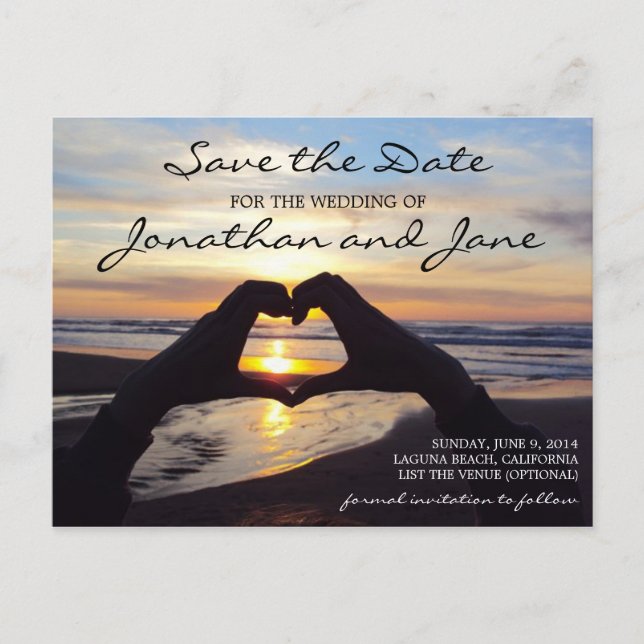 Postal De Anuncios Beach Ocean Love Heart Wedding Save the Date (Anverso)