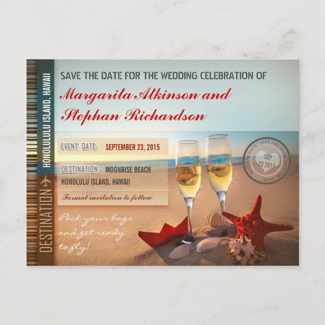 Postal De Anuncios Beach Save the Date Postcards (Anverso)