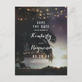 Postal De Anuncios Beach Sunset and String Lights Save the Date