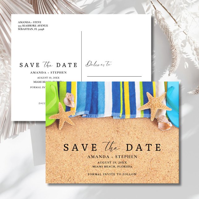 Postal De Anuncios Beach Wedding Save The Date (Beach Wedding Save The Date Announcement Postcard)