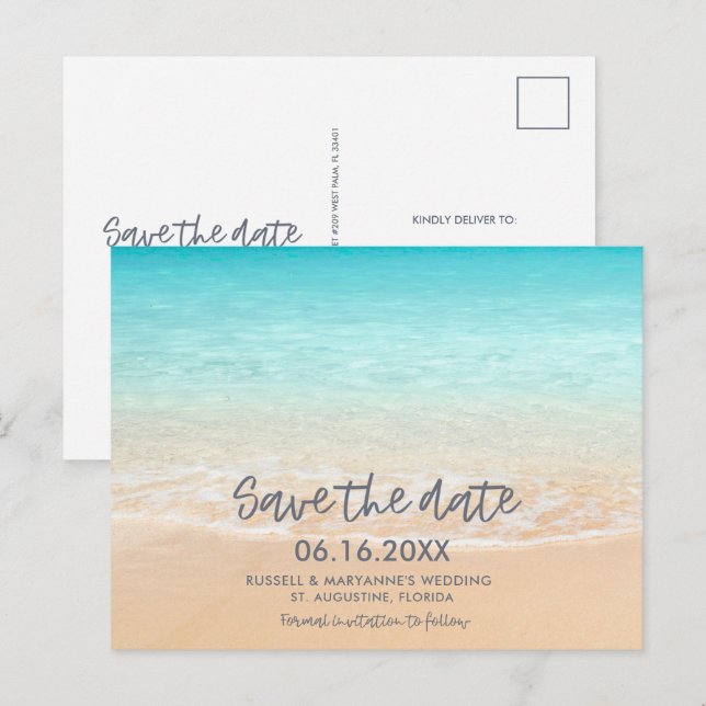 Postal De Anuncios Beach Wedding Save the Date Postcard (Anverso / Reverso)