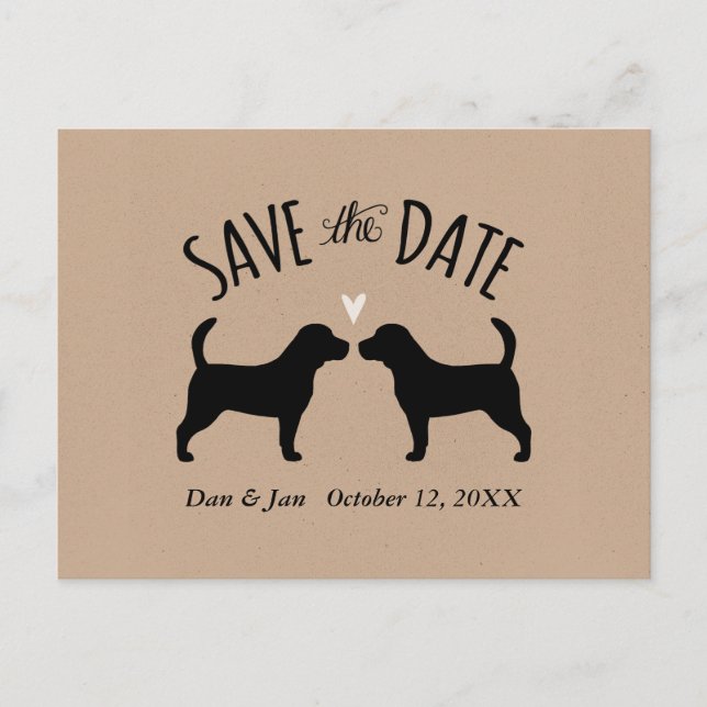 Postal De Anuncios Beagle Silhouettes Wedding Save the Date (Anverso)