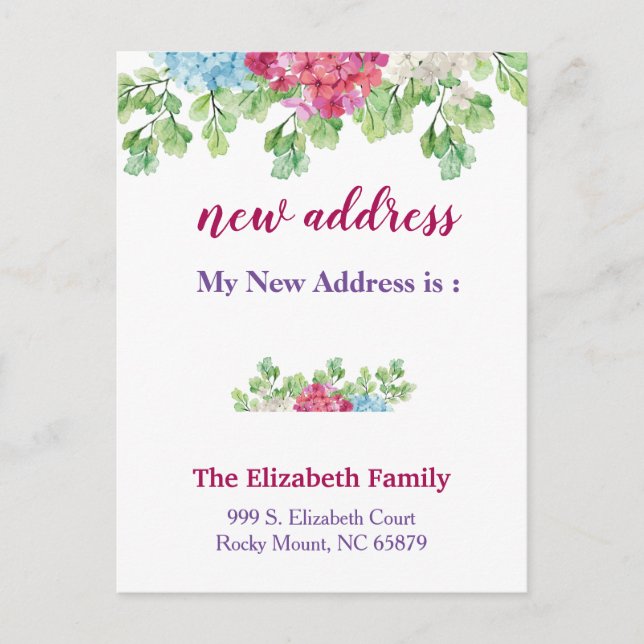 Postal De Anuncios Beautiful Floral New Address Moving Announcement (Anverso)