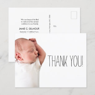 Postal De Anuncios Bebé Minimalista Agradecimiento Foto Nombre