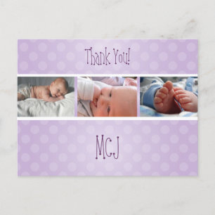 Postal De Anuncios Bebé monograma gracias, puntos de polka