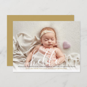 Postal De Anuncios Bebe Photo Elegant Script Hello Gold Biroun