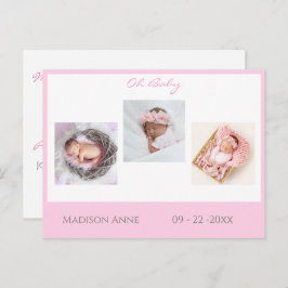 Postal De Anuncios Bebé Recién Nacida Foto Bebé Rosa Bebé Cute Nacimi