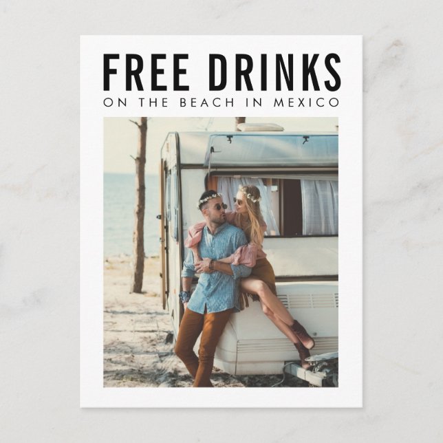 Postal De Anuncios Bebidas Gratis Boda en México Save the Date  (Anverso)