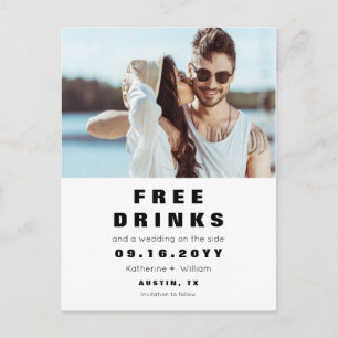 Postal De Anuncios Bebidas Gratis Boda Foto Divertida Guardar la Fech