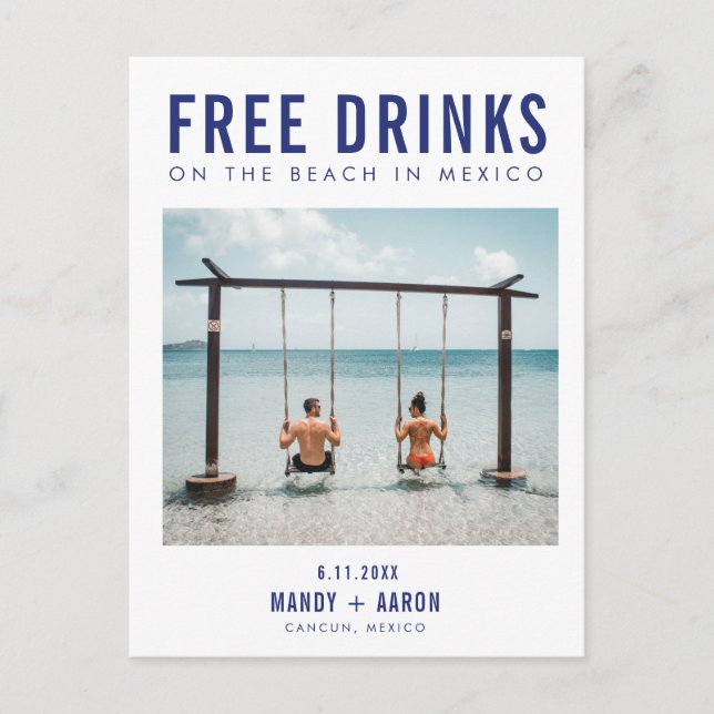 Postal De Anuncios Bebidas Gratis Cancun México Guarda la Fecha  (Anverso)