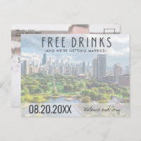 Bebidas Gratis Chicago Skyline Boda Guardar la Fec