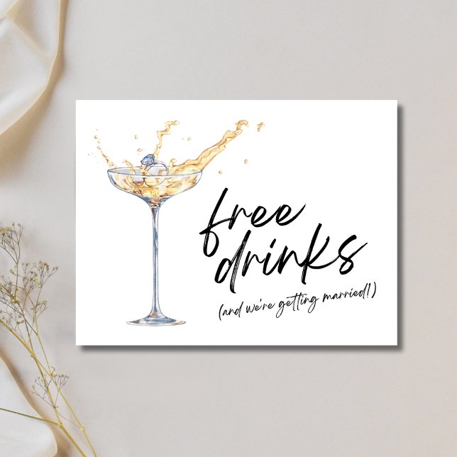 Postal De Anuncios Bebidas Gratis Copa de Champán Boda Salvar la Fech (Free Drinks Champagne Glass Wedding Save the Date )