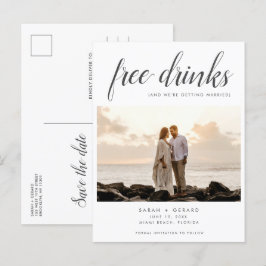 Postal De Anuncios Bebidas gratis de la foto de boda Save the Date