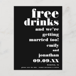 Postal De Anuncios Bebidas Gratis Diversión Boda en Blanco y Negro Gu