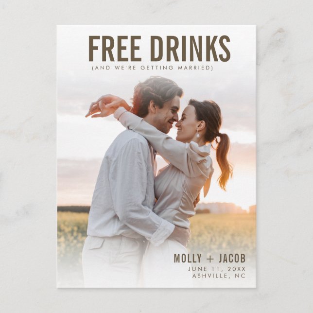 Postal De Anuncios Bebidas gratis Foto Boda Guardar la fecha (Anverso)