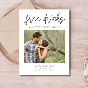 Postal De Anuncios Bebidas Gratis Foto Divertida Boda Salvar la Fecha