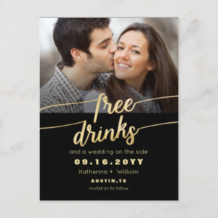 Postal De Anuncios Bebidas Gratis Foto Divertida Boda Salvar la Fecha