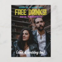¡Bebidas gratis! Neon Fonts Wedding Save the Date