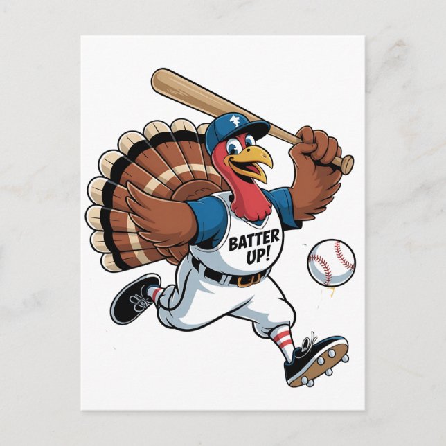 Postal De Anuncios Béisbol de Acción de Gracias Turquía Batter Gobble (Anverso)