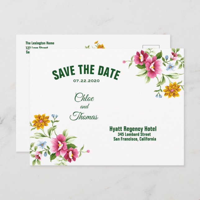 Postal De Anuncios Bellas flores de primavera Boda Save The Date (Anverso / Reverso)