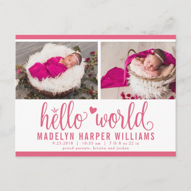 Postal De Anuncios Berry Pink Hello World Photo Birat Stat (Anverso)