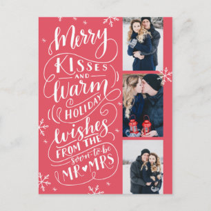 Postal De Anuncios Besos Alegres Deseos Navideños Cálidos   Rojo