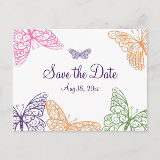 Postal De Anuncios Besos de Mariposa Morada Guardar la Fecha