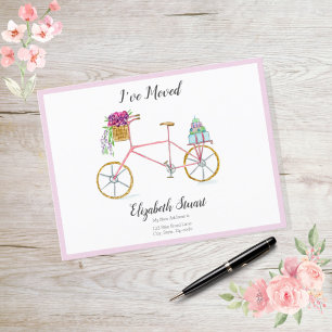 Postal De Anuncios Bicicleta Rosa Dulce Con Paquetes De Flores Me He