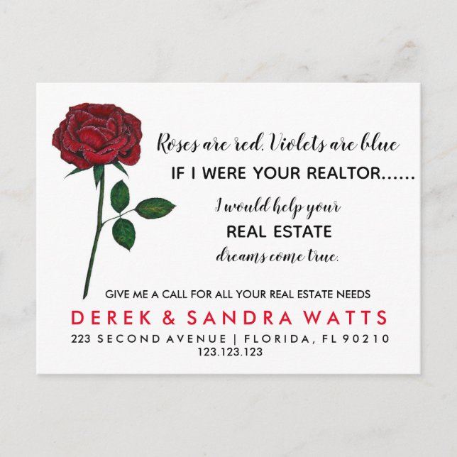 Postal De Anuncios bienes raíces Feliz día de San Valentín las rosas  (Anverso)