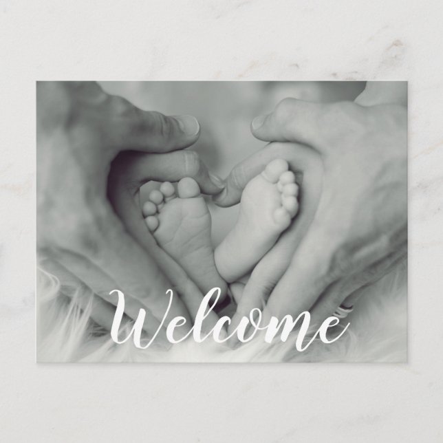 Postal De Anuncios Bienvenida Script Overlay Photo Baby Recién Nacido (Anverso)