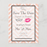 Bigote y Labios Melocotón Chevron Save the Date