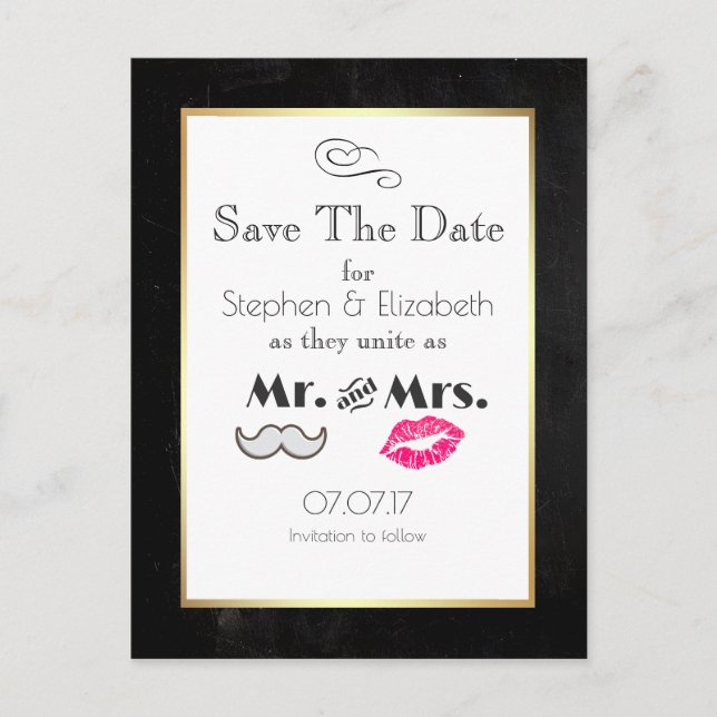 Postal De Anuncios Bigote y Labios Sr. y Sra. Guarde la Fecha (Anverso)