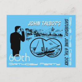 Postal De Anuncios Binoculares Velero Cumpleaños 60 Guardar la Fecha