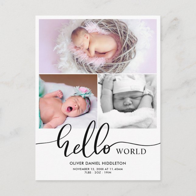 Postal De Anuncios Birth Announcement Hello World Photo Collage (Anverso)