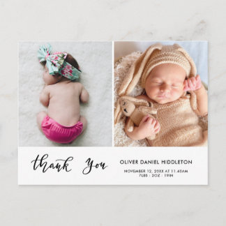 Postal De Anuncios Birth Announcement Thank You Modern Script Photo