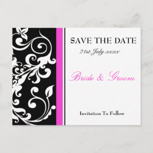 Postal De Anuncios Black And Hot Pink Save The Date