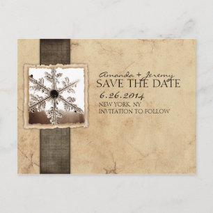 Postal De Anuncios Black and Ivory Winter Snowflake Save the Date