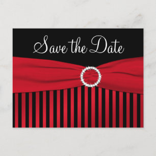 Postal De Anuncios Black and Red Striped Save the Date Postcard