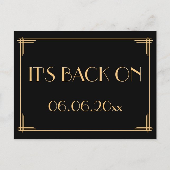 Postal De Anuncios Black Art Deco Gatsby Guardar La Fecha Está De Vue (Anverso)