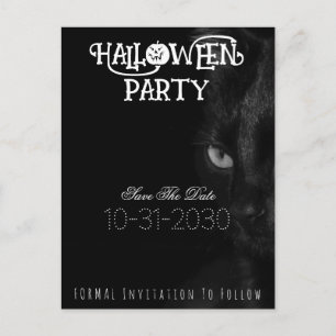 Postal De Anuncios Black Cat Oyes Halloween Party Save the Date