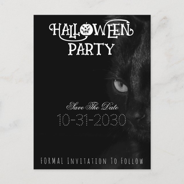 Postal De Anuncios Black Cat Oyes Halloween Party Save the Date (Anverso)