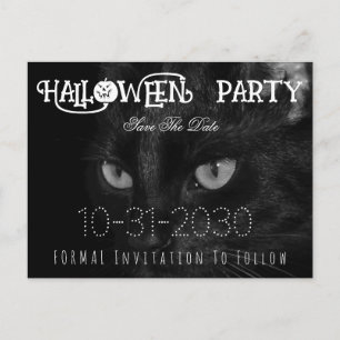 Postal De Anuncios Black Cat Oyes Halloween Party Save the Date