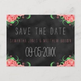 Postal De Anuncios Black Chalkboard Pink Floral Save the Date Card