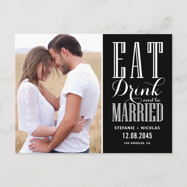 Postal De Anuncios Black Eat, Drink and Be Married Save the Date (Anverso)