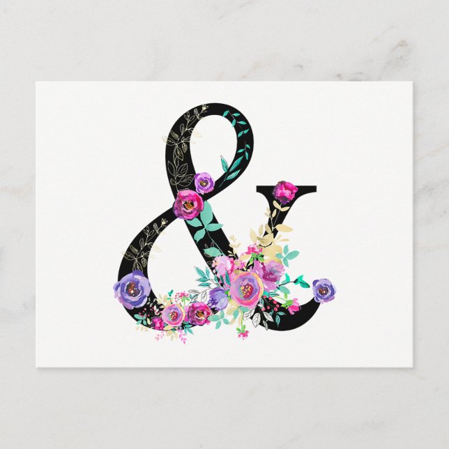 Postal De Anuncios Black Floral Modern Ampersand Moda salva la fecha (Anverso)